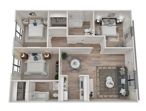 Floor plan for 3 beds, 2 baths, 1150 sqft